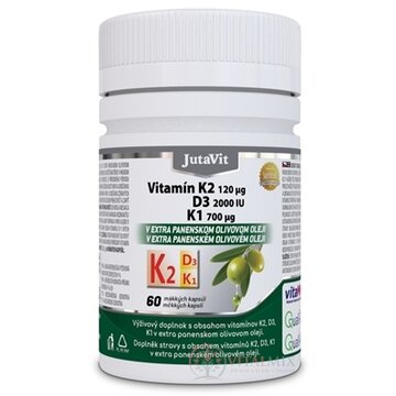 JutaVit Vitamín K2 120 µg, D3 2000 IU, K1 700 µg mäkké kapsuly 1x60 ks obrázok