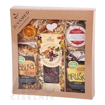 JUVAMED KAZETA BABIČKINA ZÁHRADA čaj Babičkina záhrada 100 g + kocky (hruška+jablko) 2x100 g + Šípky v mede 125 g, 1x1 set obrázok
