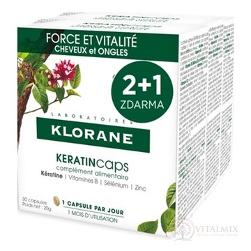 KLORANE KERATINcaps (TRIO) cps (inov.2021) vlasy a nechty (3x30 ks) (2+1 zdarma) (90 ks), 1x1 set obrázok