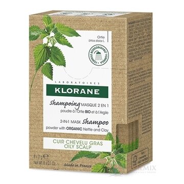KLORANE SHAMPOOING MASQUE 2en1 šampón-maska 2v1v prášku s BIO žihľavou a ílom, vrecká 1x8 ks obrázok