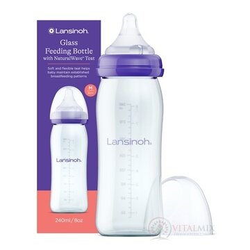 Lansinoh Sklenená dojčenská fľaša s NaturalWave cumľom (stredný prietok M, 3M+) 1x240 ml obrázok