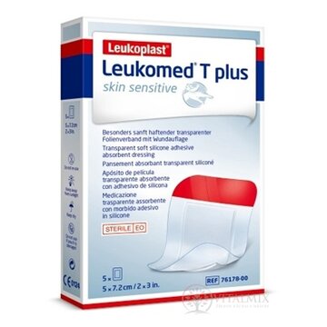 LEUKOPLAST LEUKOMED T PLUS SKIN SENSITIVE filmové krytie s vankúšikom, sterilné, 5x7,2 cm, 1x5 ks obrázok