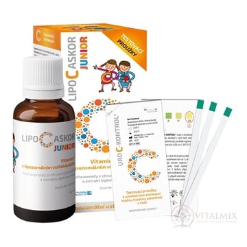 LIPO C ASKOR JUNIOR sir 110 ml - vitamín C s lipozomálnym vstrebávaním + testovacie prúžky, 1x1 set obrázok