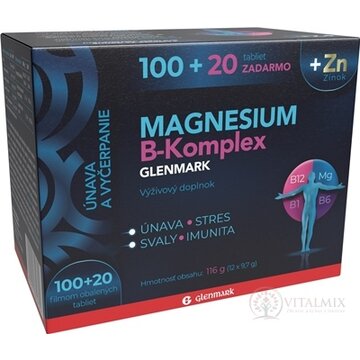 Magnesium B-Komplex GLENMARK + Zinok tbl 100+20 zdarma (120 ks) obrázok