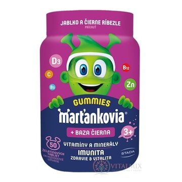Marťankovia GUMMIES + Baza čierna želatínové tablety, príchuť jablko a čierna ríbezľa 1x50 ks obrázok