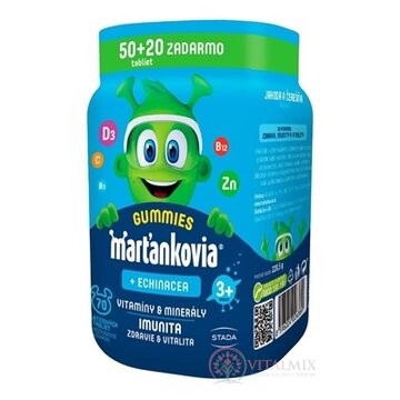 Marťankovia GUMMIES + Echinacea želatínové tablety, príchuť jahoda a čerešňa 50+20 zadarmo (70 ks) obrázok