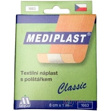 MEDIPLAST Textilná náplasť 1663 Classic 8 cm x 1 m, s vankúšikom, 1x1 ks obrázok