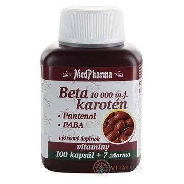 MedPharma BETAKAROTÉN 10 000 m.j.+Pantenol+PABA cps 100+7 zadarmo (107 ks) obrázok