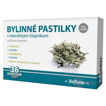 MedPharma BYLINNÉ PASTILKY Bez cukru s islandským lišajníkom, 1x36 ks obrázok