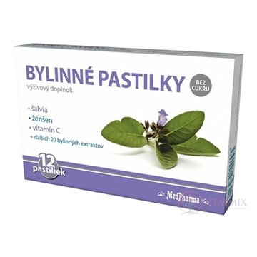 MedPharma BYLINNÉ PASTILKY Bez cukru šalvia, ženšen, vitamín C, 1x12 ks obrázok