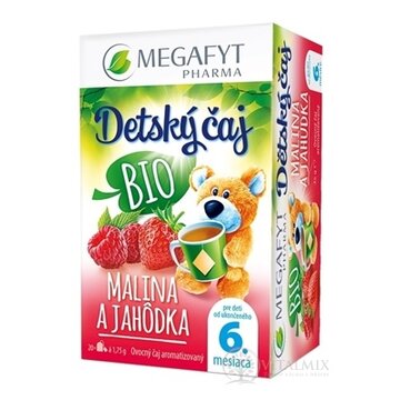MEGAFYT Detský čaj BIO MALINA A JAHÔDKA ovocný čaj (od ukončeného 6. mesiaca) 20x1,75 g (35 g) obrázok