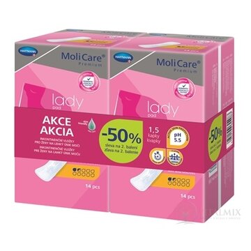 MoliCare Premium lady pad 1,5 kvapky DUOPACK inkontinenčné vložky (zľava -50% na 2. balenie) 2x14 ks, 1x1 set obrázok