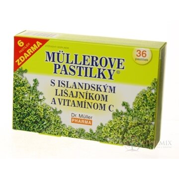 MÜLLEROVE PASTILKY S ISLAND. LIŠAJNÍKOM A VIT. C (na odkašliavanie) 30+6 zadarmo (36 ks) obrázok