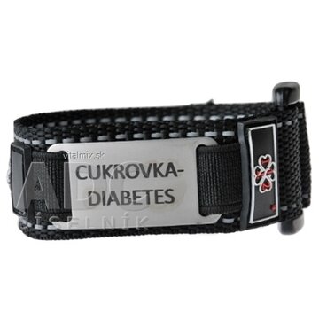 NÁRAMOK ZÁCHRANY CUKROVKA DIABETES na suchý zips s nerezovou známkou, čierny, dospelý 1x1 ks obrázok