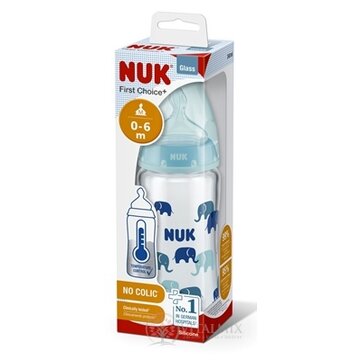 NUK FC+ FĽAŠA SKLO s kontrolou teploty 240 ml, silikónový cumlík M (0-6 mesiacov) 1x1 ks obrázok