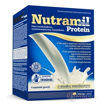 NUTRAMIL COMPLEX Protein Vanilka bielkovinová výživa, vrecúška 6x72 g (432 g) obrázok