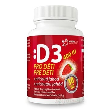 NUTRICIUS Vitamín D3 pre deti 400 IU s príchuťou jahôd tbl 1x30 ks obrázok