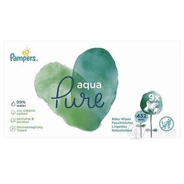 PAMPERS baby wipes PURE Aqua vlhčené obrúsky náplň 9x48 (432 ks) obrázok