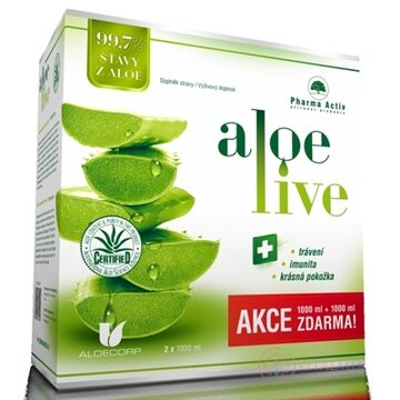 Pharma Activ AloeLive AKCIA šťava z aloe 99,7% (1+1 zadarmo) 2x1000 ml (2000 ml), 1x1 set obrázok