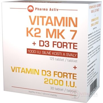 Pharma Activ Vitamín K2 MK 7 + D3 FORTE 1000 I.U. tbl 125 ks + Vitamín D3 Forte 2000 I.U. tbl 30 ks, 1x1 set obrázok