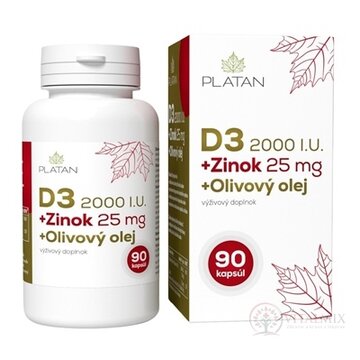 PLATAN D3 2000 I.U.+ Zinok 25mg + Olivový olej cps (mäkké želatínové kapsuly) 1x90 ks obrázok