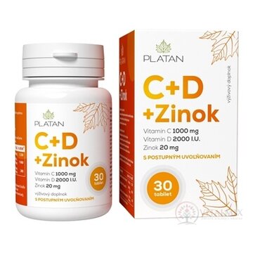 PLATAN Vitamín C + D + Zinok tbl s postupným uvoľňovaním 1x30 ks obrázok