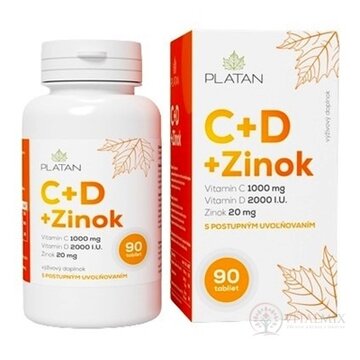 PLATAN Vitamín C + D + Zinok tbl s postupným uvoľňovaním 1x90 ks obrázok