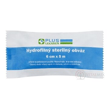 PLUS LEKÁREŇ Hydrofilný sterilný obväz 6 cm x 5 m, 1x1 ks obrázok