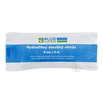 PLUS LEKÁREŇ Hydrofilný sterilný obväz 8 cm x 5 m, 1x1 ks obrázok