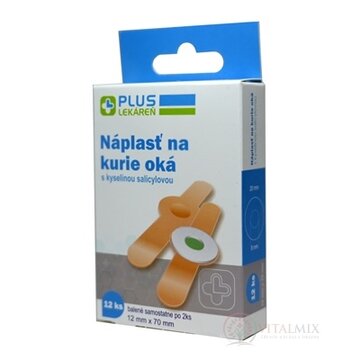 PLUS LEKÁREŇ Náplasť na kurie oká s kyselinou salicylovou, 12 mm x 70 mm, 1x12 ks obrázok