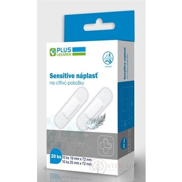 PLUS LEKÁREŇ Náplasť sensitive na citlivú pokožku, 10 x (19x72mm) + 10 x (25x72mm) 1x20 ks obrázok