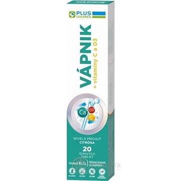 PLUS LEKÁREŇ VÁPNIK + vitamíny C a D3 šumivé tbl, s príchuťou citróna 1x20 ks obrázok