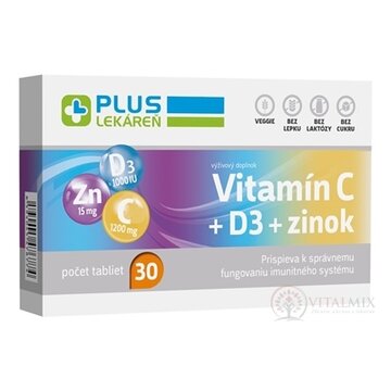 PLUS LEKÁREŇ Vitamín C + D3 + zinok tbl 1x30 ks obrázok