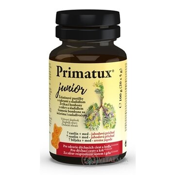 Primatux junior Želatínové pastilky s cukrami a sladidlom, príchuť jahoda 1x20 ks obrázok