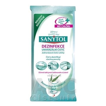 SANYTOL UNIVERZÁLNY ČISTIČ Utierky jednorazové, vôňa Eukalyptus, Dezinfekcia 1x24 ks obrázok