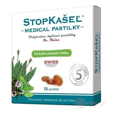 STOPKAŠEĽ Medical pastilky Dr. Weiss pri kašli a bolesti v krku 1x12 ks obrázok