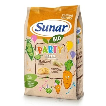 Sunar BIO Chrumky Party mix (hráškové struky a mrkvové kolieska)(od ukonč. 12. mesiaca) 1x45 g obrázok