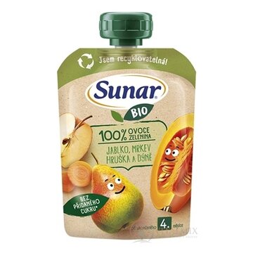 Sunar BIO Jablko Hruška Mrkva Tekvica 100% ovocia-zeleniny, kapsička (od ukonč. 4. mesiaca) 1x100 g obrázok