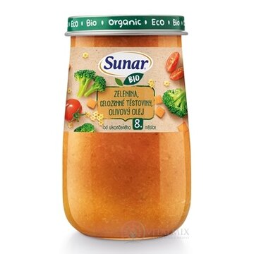Sunar BIO príkrm ZELENINA, Celozrnné CESTOVINY (od ukonč. 8. mesiaca) 1x190 g obrázok