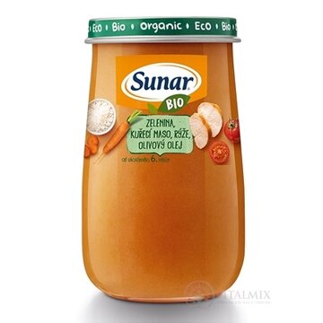 Sunar BIO príkrm ZELENINA, KURACIE MASO, RYŽA (od ukonč. 6. mesiaca) 1x190 g obrázok