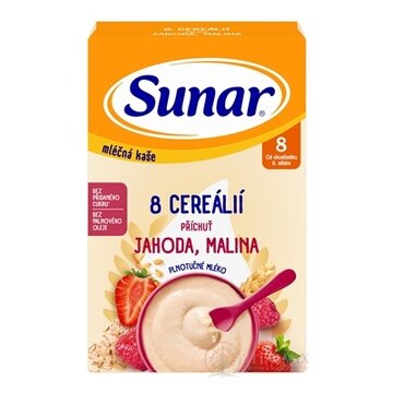 Sunar mliečna KAŠA 8 CEREÁLIÍ príchuť jahoda, malina (od ukonč. 8. mesiaca) 1x210 g obrázok