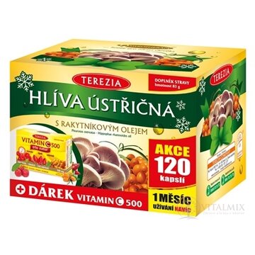 TEREZIA HLIVA USTRICOVITÁ S RAKYTNÍKOVÝM OLEJOM AKCIA cps 2x60 ks + darček VITAMIN C 500 cps 1x60 ks, 1x1 set obrázok