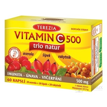 TEREZIA VITAMIN C 500 trio natur cps (acerola 20 ks + šípka 20 ks + rakytník 20 ks) 1x60 ks obrázok
