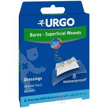 URGO Burns Waterproof Na popáleniny lipidokoloidná náplasť, sterilná, vodeodolná, 10x7 cm, 1x4 ks obrázok
