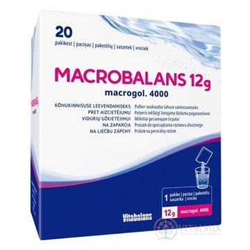 Vitabalans MACROBALANS 12 g macrogol. 4000 vrecúška, prášok na perorálny roztok na zápchu 1x20 ks obrázok