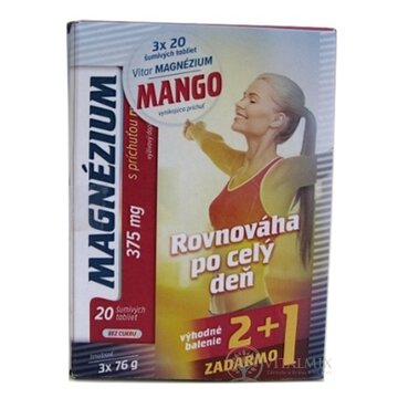 VITAR MAGNÉZIUM 375 mg tbl eff s príchuťou manga (2+1 zadarmo) 3x20 (60 ks), 1x1 set obrázok