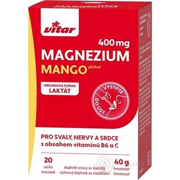VITAR Magnézium 400 mg + vitamíny B6 a C vrecúška s príchuťou manga 1x20 ks obrázok
