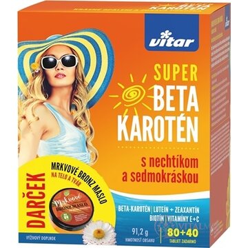 VITAR SUPER BETA KAROTÉN tbl s nechtíkom a sedmokráskou 80+40 zadarmo (120 ks) + darček: BIO Mrkvové brpnz maslo, 1x1 set obrázok