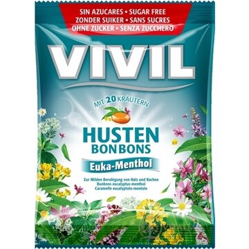 VIVIL BONBONS HUSTEN drops s eukalyptovo-mentolovou príchuťou s 20 bylinami, bez cukru 1x60 g obrázok