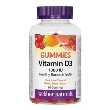 Webber Naturals Vitamín D3 1000 IU Gummies želé pastilky, príchuť - mix lesného ovocia a broskyne, 1x90 ks obrázok